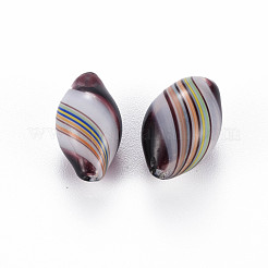 透明な手作り吹きガラスグローブビーズ  縞模様  オーバル  ココナッツブラウン  17~18x10~12mm  穴：1~2mm&nbsp;GLAA-T012-10