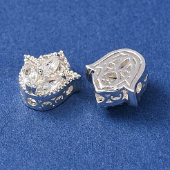 真鍮マイクロペーブクリアキュービックジルコニアビーズ  中空の花  銀  11.5x11.5x6mm  穴：1.6mm&nbsp;CU-CBAEC99-29S