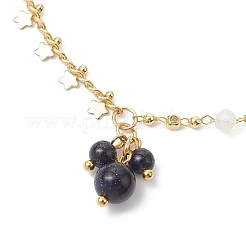 2Pcs 2 Styles Brass Star Tassel Handmade Glass Link Chain Anklet Sets&nbsp;AJEW-AN00761