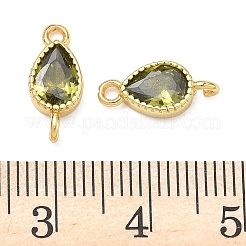 Brass Pave Cubic Zirconia Teardrop Connector Charms&nbsp;KK-P348-09G-02