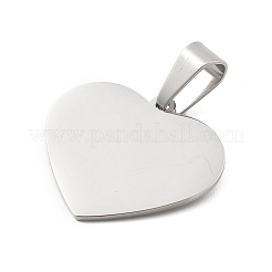 304ステンレスペンダント  空白タグのスタンプ  ハートチャーム  ステンレス鋼色  22.5x25x1mm  穴：9.5x4.5mm&nbsp;STAS-F313-13P