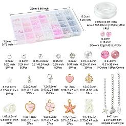 DIY 丸型ガラス & CCB プラスチックビーズ ブレスレット作成キット  ピンク  6~18x2.5~15x2~7.5mm  穴：1.2~2mm&nbsp;DIY-FS0007-56B