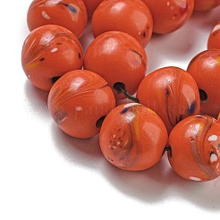 手作りランプワークビーズ連売り  水玉模様の丸い  レッドオレンジ  12~12.5mm  穴：2mm  約24個/連  10.71''（27.2センチメートル）&nbsp;BLOW-D006-07I