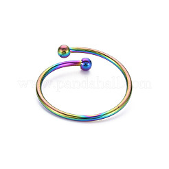 Rainbow Color 304 Stainless Steel Double Beaded Thin Open Cuff Rings&nbsp;RJEW-N038-048M