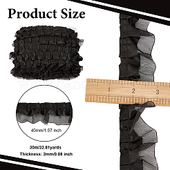サテンシフォンダブルラッフルレーストリム  服飾材料  ブラック  1-5/8インチ（40mm）  約32.81ヤード（30m）/カード&nbsp;OCOR-WH0047-32A