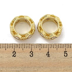 真鍮マイクロパヴェクリアキュービックジルコニアロンデルヨーロピアンビーズ  菱形の大きな穴のビーズ  ラックメッキ長持ちメッキ  鉛フリー＆カドミウムフリー  18KGP本金メッキ  15.5x6.5mm  穴：9mm&nbsp;KK-B091-01G
