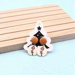 クリスマステーマのペーパーイヤリングディスプレイカード、吊り下げ穴付き  ツリー  7.35x6.15x0.05cm  穴：1.5mm&nbsp;EDIS-E011-02C