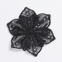 機械刺繍布地手縫いワッペン  レースの服飾材料  アップリケ  花  ブラック  70x3mm&nbsp;DIY-WH0161-48C