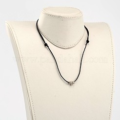 調整可能な牛革レザーコードペンダントネックレス  合金パーツ  アンティークシルバー  ブラック  18.5インチ（47cm）&nbsp;NJEW-JN01487