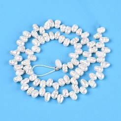 天然養殖淡水パールビーズ連売り  溝付き  研磨両側  トップ掘削  乳白色  5.5~11x4~5.5x3.5~5mm  穴：0.6mm  約84~90個/連  14.76~15.16インチ（37.5~38.5cm）&nbsp;PEAR-N014-04N