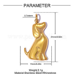 304ステンレスペンダント  イオンプレーティング（ip）  犬のチャーム  鏡面研磨仕上げ  18KGP本金メッキ  21x11mm  穴：2.6mm&nbsp;SA-OY002-58G