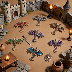 ドラゴンエナメルピン 7色 7個  アンティークシルバー合金ラインストーンブローチ  ミックスカラー  61~61.5x70.5~71x10.5mm  1pc /カラー&nbsp;JEWB-HY0001-65