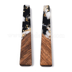 透明樹脂＆ウォールナットウッドチャーム  金箔  台形チャーム  ワックス  ブラック  44.5x8x3mm  穴：2mm&nbsp;RESI-N039-67F