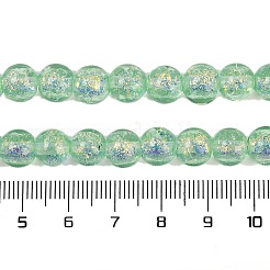 手作りのホイルランプワークビーズ連売り  ラウンド  淡緑色  8.5x7mm  穴：1.4mm  約40個/連  11.81''（30センチメートル）&nbsp;FOIL-K003-06A-06