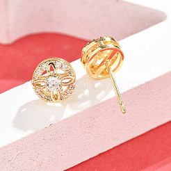 Flat Round Brass Micro Pave Clear Cubic Zirconia Stud Earrings&nbsp;EJEW-H162-04G