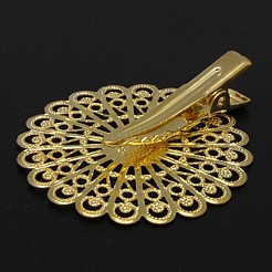 鉄のヘアクリップ  真鍮の花のトレイ付き  ゴールドカラー  38x39~45mm&nbsp;PHAR-B015-G
