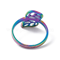 イオンプレーティング（IP）201ステンレススチール中空リーフ調節可能リング女性用  虹色  usサイズ6（16.5mm）&nbsp;RJEW-C045-05M