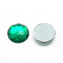 アクリルラインストーンフラットバックカボション  多面カット  底面銀メッキ  半円/ドーム  濃い緑  25x5.5mm&nbsp;GACR-Q008-25mm-03