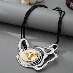 Alloy Cattle Head Pendant Imitation Leather Cord 3-Strand Necklaces for Women&nbsp;WG24E1E-01