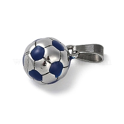 トレンディなネックレスの留め具 304 ステンレススチール フットボール/サッカーボールペンダント  ステンレス鋼色  ブルー  15x11mm  穴：3x6mm&nbsp;STAS-L012-B01P-03