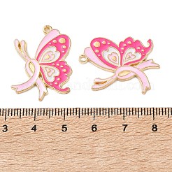 乳がん啓発リボン亜鉛合金エナメルペンダント  蝶  27.5x24.5x1.5mm  穴：1.2mm&nbsp;ENAM-I079-02G-05