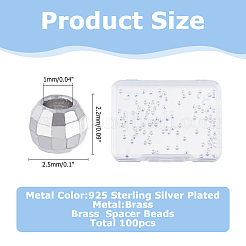 真鍮製スペーサービーズ100個  長持ちメッキ  多面カットラウンド  925銀メッキ  2.5x2.2mm  穴：1mm&nbsp;KK-HS0015-31S