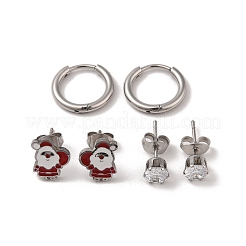 3 Pairs 3 Styles Christmas 304 Stainless Steel Hoop & Studs Earrings Set for Women&nbsp;EJEW-K279-12H-P