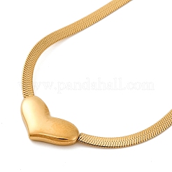 Ion Plating(IP) 304 Stainless Steel Heart Pendant Flat Snake Chain Necklaces for Women&nbsp;NJEW-G142-05G