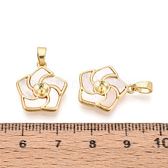 真鍮カップパールヒートンキャップピンペンダント  花  シェルと  片穴パーツ用  18KGP本金メッキ  貝殻色  17x15x3mm  穴：5x2mm  ピン：0.8mm&nbsp;KK-T079-39G