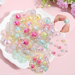120個15スタイルの透明アクリルビーズ  二層ビーズ  ABカラー  キャンディ  ミックスカラー  9~16x16~17~8.5~16mm  穴：3mm  8個/スタイル&nbsp;TACR-SP0001-15