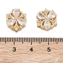 真鍮マイクロパヴェキュービックジルコニアマルチ連売りリンク  花  18KGP本金メッキ  透明  13.5x13x7mm  穴：1.8mm&nbsp;KK-B172-01G-01