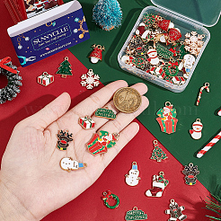 56個 14スタイル クリスマススタイル 合金エナメルペンダント  キャンディケイン＆スノーマン＆ツリー＆リース＆スノーフレーク  ミックスカラー  12.5~33x9~20x1~5mm  穴：1.6~3mm  4個/スタイル&nbsp;ENAM-SC0003-73
