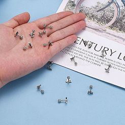 変色しにくい201ステンレススチール製バーベル軟骨ピアス  スクリューバックイヤリング  304ステンレスピン付き  ハートビート  ステンレス鋼色  8x8x2mm  ピン：1mm&nbsp;EJEW-R147-40