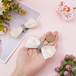 2個の取り外し可能なポリエステル蝶結びの靴の装飾  合金バックルクリップ付き  クリスタルガラスラインストーン  パパイヤホイップ  90x50mm&nbsp;AJEW-FG0002-01A
