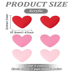 3ペア3色アクリルスタッドピアス  ハート  925つのスターリングシルバーピン付き  ミックスカラー  33.5x37.5mm  1ペア/カラー&nbsp;EJEW-LP0001-93