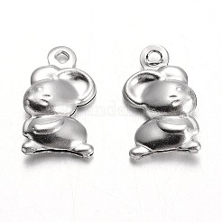 変色しにくい316lサージカルステンレススチールチャーム  マウス  サージカルステンレスカラー  15x9x3mm  穴：1.5mm&nbsp;STAS-M225-04