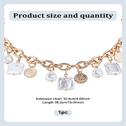 1Pc Alloy Coin & ABS Plastic Imitation Pearl Square Bib Necklaces&nbsp;NJEW-LP0009-38