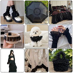 ポリエステルレースプリーツリボン  洋服アクセサリー用  ブラック  5-5/8~5-7/8インチ（143~150mm）  約5.47ヤード（5m）/ pc&nbsp;SRIB-WH0011-467A