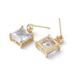 Clear Cubic Zirconia Square Dangle Stud Earrings&nbsp;EJEW-L261-002G