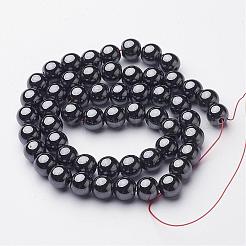 非磁性合成ヘマタイトビーズ連売り  グレードAA  ラウンド  ブラック  ブラック  8mm  穴：1.8~2mm  約53個/連  16インチ（40cm）&nbsp;G-H1623-8mm-1
