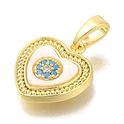 Brass Micro Pave Cubic Zirconia and Shell Pendants&nbsp;KK-K388-77G-02