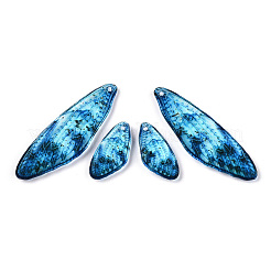 透明樹脂の翼のイヤリングペンダント  翼のチャーム  マリンブルー  49x16x3mm  穴：1.2mm  小さな羽：12x24.5x3mm&nbsp;FIND-TAC0006-58B