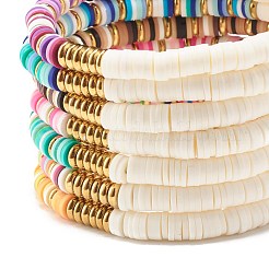 Synthetic Hematite & Polymer Clay Heishi Beads Stretch Bracelets Set&nbsp;BJEW-JB07405