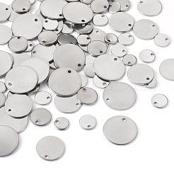 100個5スタイル304ステンレススチールチャーム  空白タグのスタンプ  フラットラウンド  ステンレス鋼色  7~16x0.8~1mm  穴：1.4mm  20個/スタイル&nbsp;STAS-KS0004-04