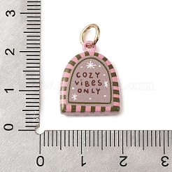 焼付塗装真鍮ペンダント  アーチ窓のチャーム  ゴールドカラー  オリーブドラブ  18.5x14.5x4mm  穴：4.3mm&nbsp;KK-C171-01E