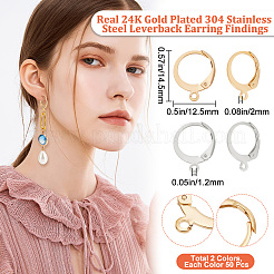 100Pcs 2 Colors 304 Stainless Steel Leverback Earring Findings&nbsp;STAS-BBC0001-46