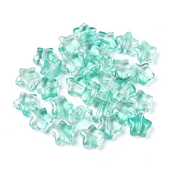 電気メッキガラスビーズ  グリッターパウダー付き  スター  シアン  8.5x8.5x4mm  穴：1mm&nbsp;X-EGLA-E059-G01