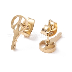 キーシェイプ 304 ステンレススチール スタッドピアス 女性用  ゴールドカラー  11.5x5.5mm  ピン：0.7mm&nbsp;EJEW-Z017-03G