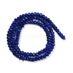 天然石ホワイトジェイドビーズ連売り  ファセットロンデル  染め  ブルー  4~4.5x3mm  穴：1mm  約112~121個/連  13.54''~13.98''（34.4~35.5センチメートル）&nbsp;G-Z069-01V