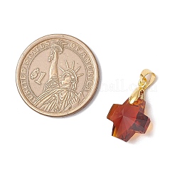 8 個 4 色のガラスチャーム  クロス  真鍮のループ付き  多面カット  プラチナ·ゴールデン  14x14x7~8mm  穴：5x4mm  2個/色&nbsp;PALLOY-JF03997